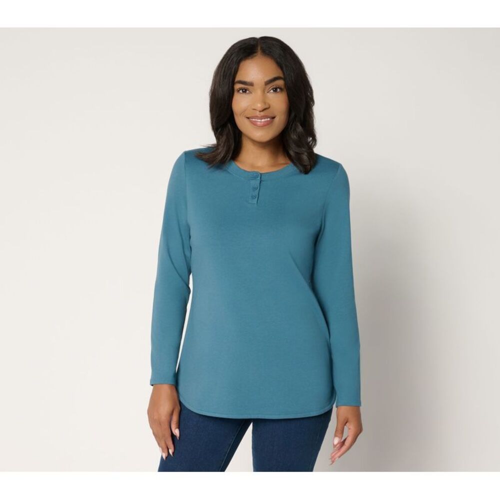 Denim & Co. Women's Top Sz S Essentials Perfect Jersey Henley Tunic Blue A703343